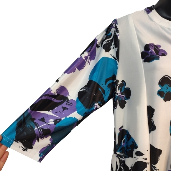 R&B Women's Floral Print 3/4 Sleeves Top Tunic Dress Size L - Picture 6 of 10